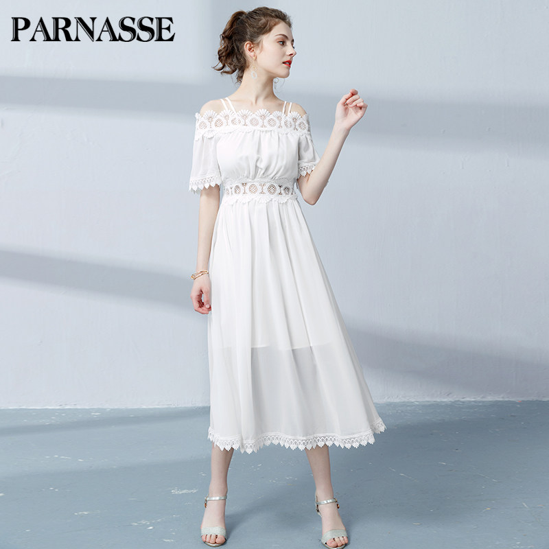 PARNASSE 一字肩雪纺连衣裙 天猫优惠券折后￥88包邮（￥138-50）黑白2色可选