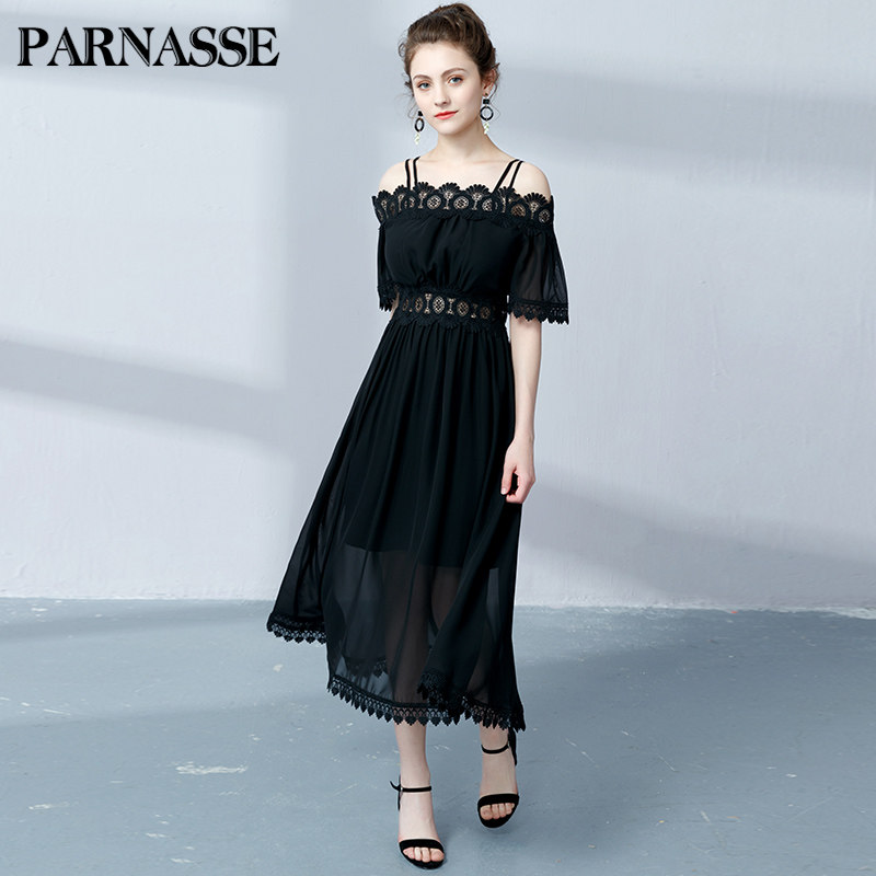 PARNASSE 一字肩雪纺连衣裙 天猫优惠券折后￥88包邮（￥138-50）黑白2色可选