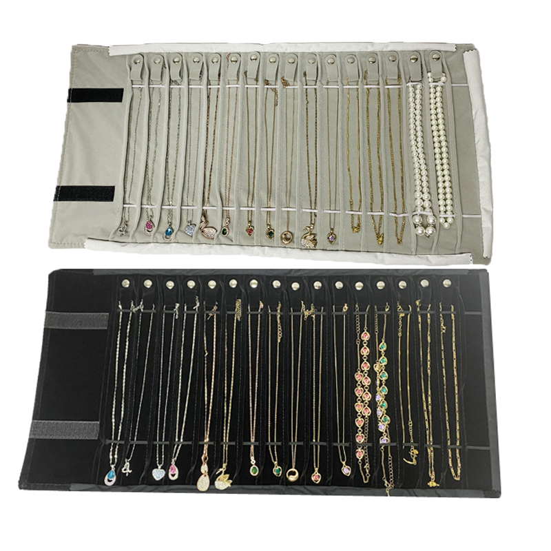 Jewelry Storage Roll Bag for Exhibitions, Portable Necklace Display Bag, Pu Leather Velvet Jewelry Collection Bag