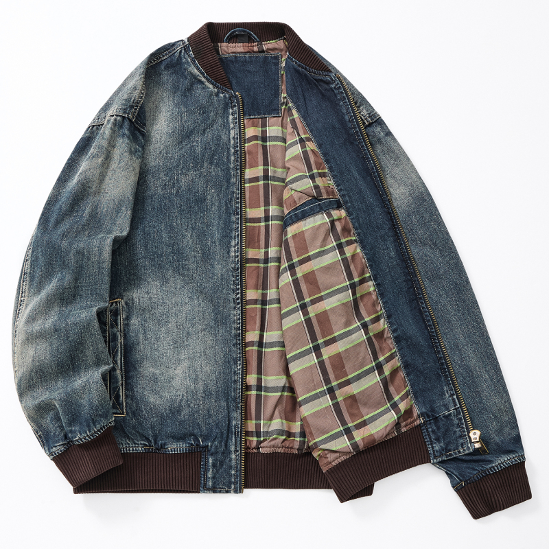 High-End Baseball Collar Denim Jacket for Men, Autumn Trendy Brand, Loose Retro Workwear Jacket, Men's Casual and Stylish Top