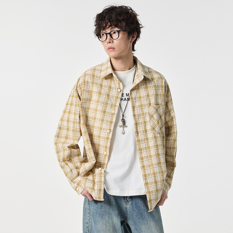 High-End Stylish Plaid Shirt for Men, Spring and Summer, Skin-Friendly, Breathable, Loose Fit, Plus Size, Long-Sleeve Shirt for Outerwear