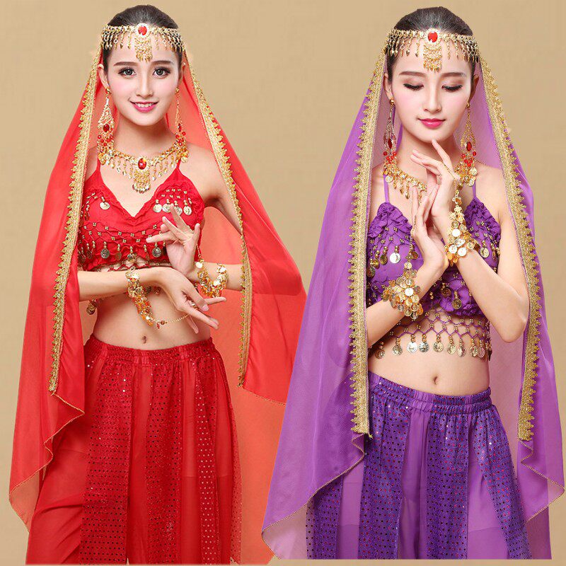 New Indian dance performance yarn towel Tepe price belly dance headwear Lace Lace Yarn Scarlet Necklace Earrings Finger Earrings