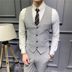 British retro men's suit vest Korean version slim casual personality striped suit vest men's trendy waistcoat