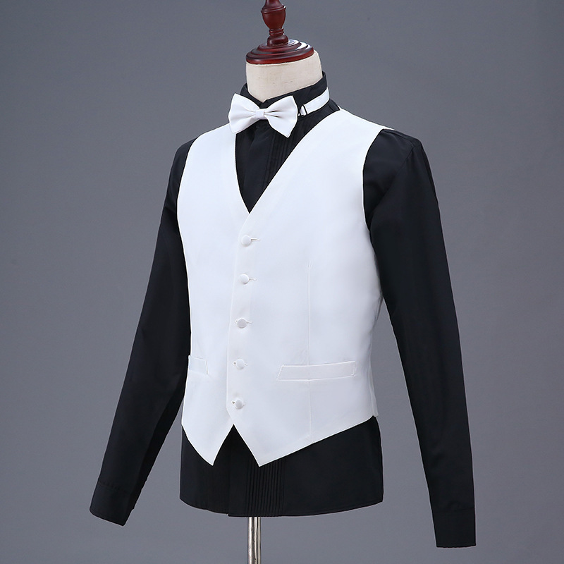 Retro British Style Men's Vest, Men's Suit, High-End Business Attire, Performance Host, Black and White Suit Vest for Men