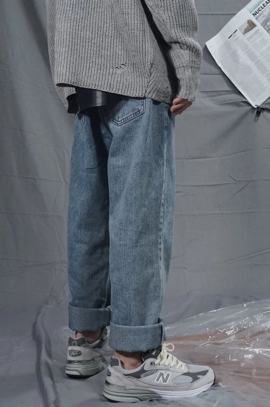 Thương hiệu phong cách Nhật Bản quần cũ giản dị giặt quần jean nam retro chân cà rốt quần chín quần quần thể thao