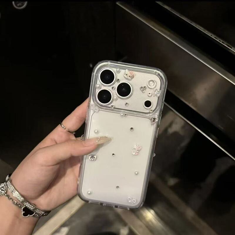 Pink Diamond Kitty Cat Bow 17Promax/16/15 Phone Case 14 Anti-Drop Niche Transparent Female 16 Pink Diamond Kitty Cat Bow 17Promax/16/15 Phone Case 14 Anti-Drop Niche Transparent Female 16