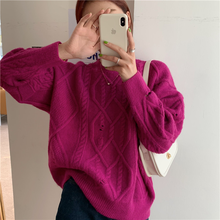 Real price twist sweater with loose and broken holes