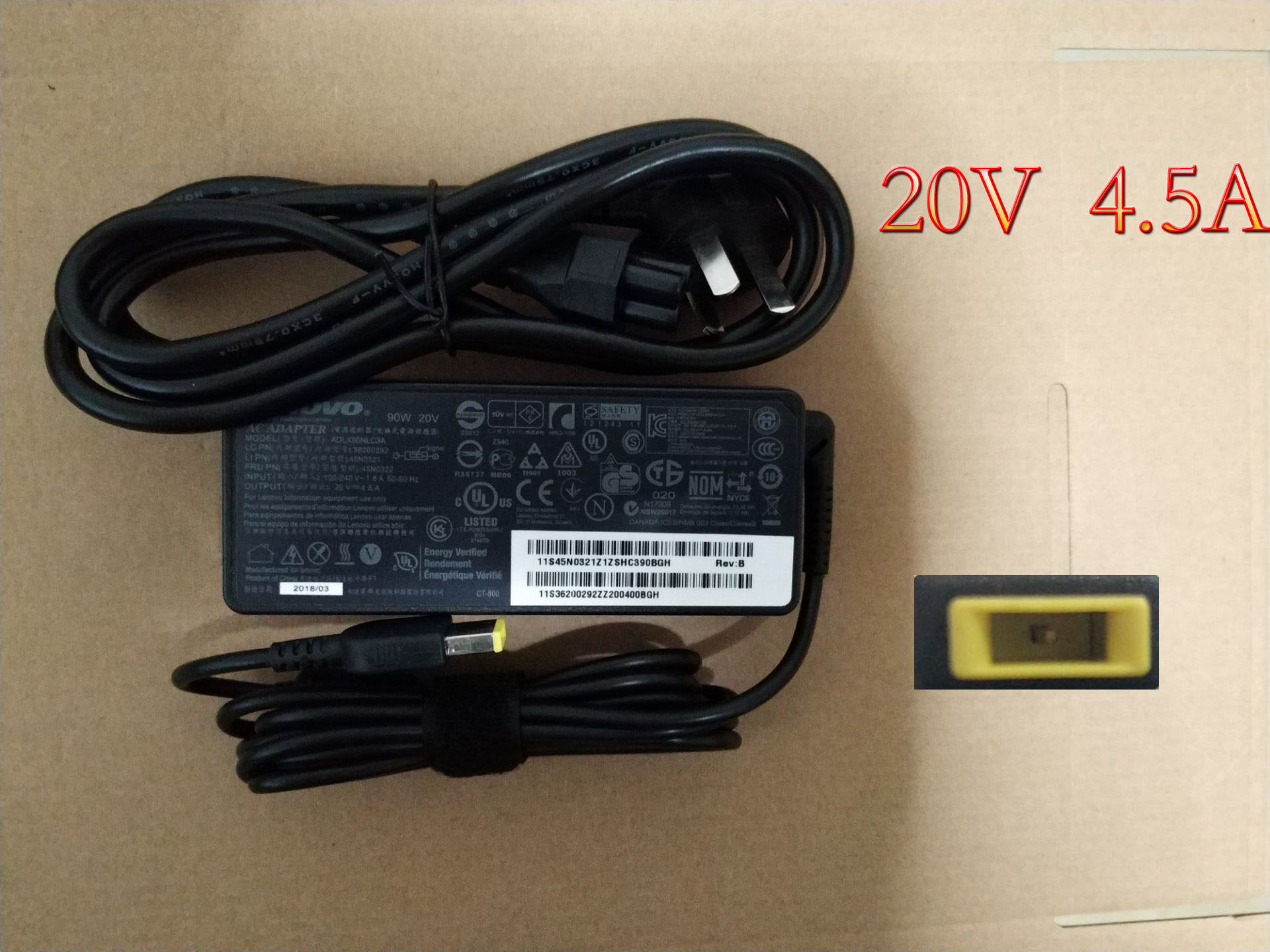 Apply Lenovo X1CarbonE431S3 S5 Power Connector 20V 4 5A square port charger