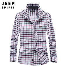 Рубашка мужская jeep/吉普秋季新款男士衬衣休闲百搭长袖格子纯棉上衣修身衬衫男