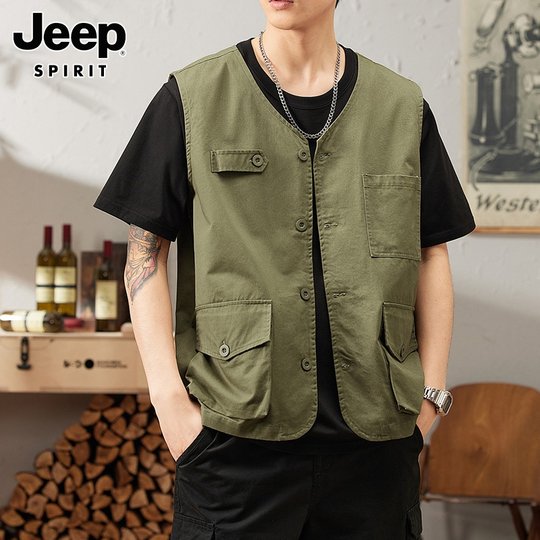 JEEP SPIRIT痞帅工装马甲男士春季新款潮流山系运动摄影背心马夹