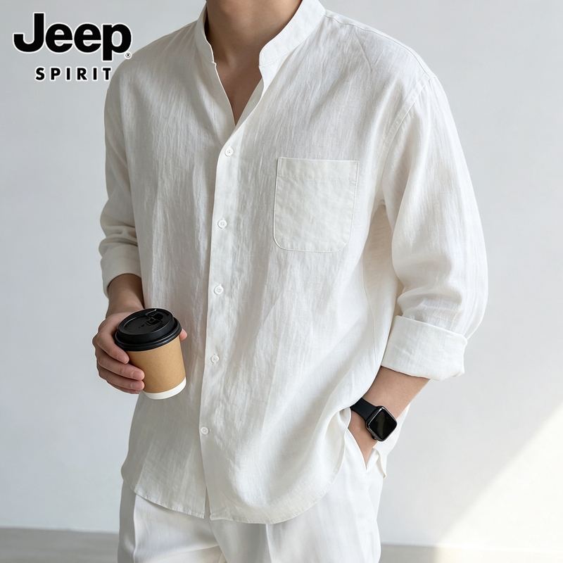 Jeep's New Tencel Linen Shirt for Men 2026 Autumn Luxury Relaxed Casual Business Long-Sleeved Shirt for Men