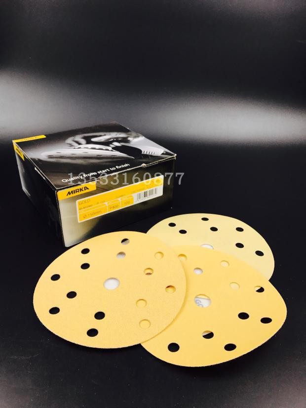 Finnish grinding card Mirka GOLD GRIP15 6 inch 15 hole gold back velvet sand disc dry sandpaper 150mm