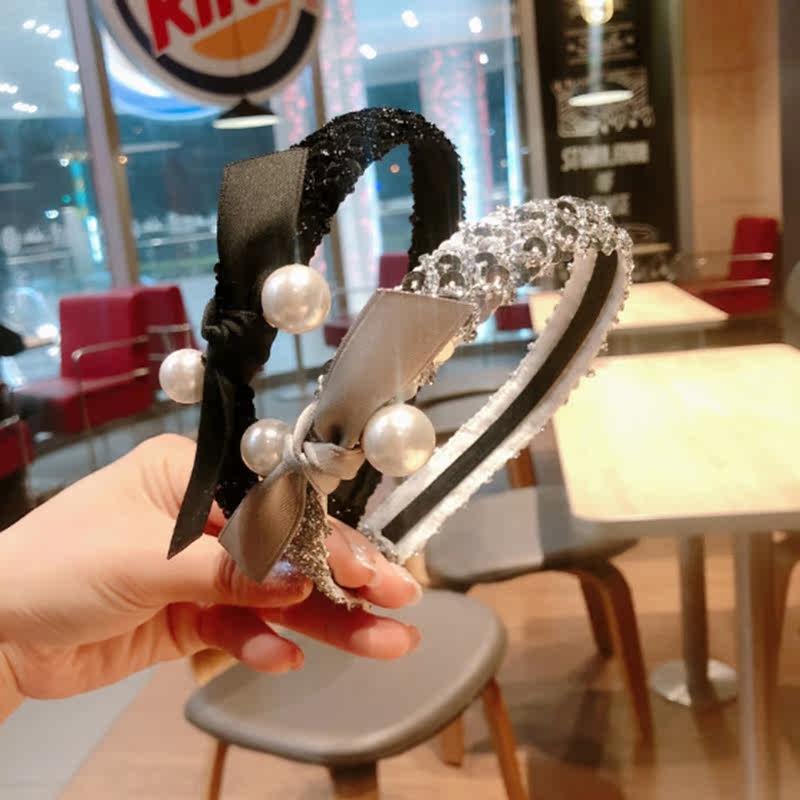 Bright Sheet Butterfly Knot Fine Side Pearl Hair Stirrup