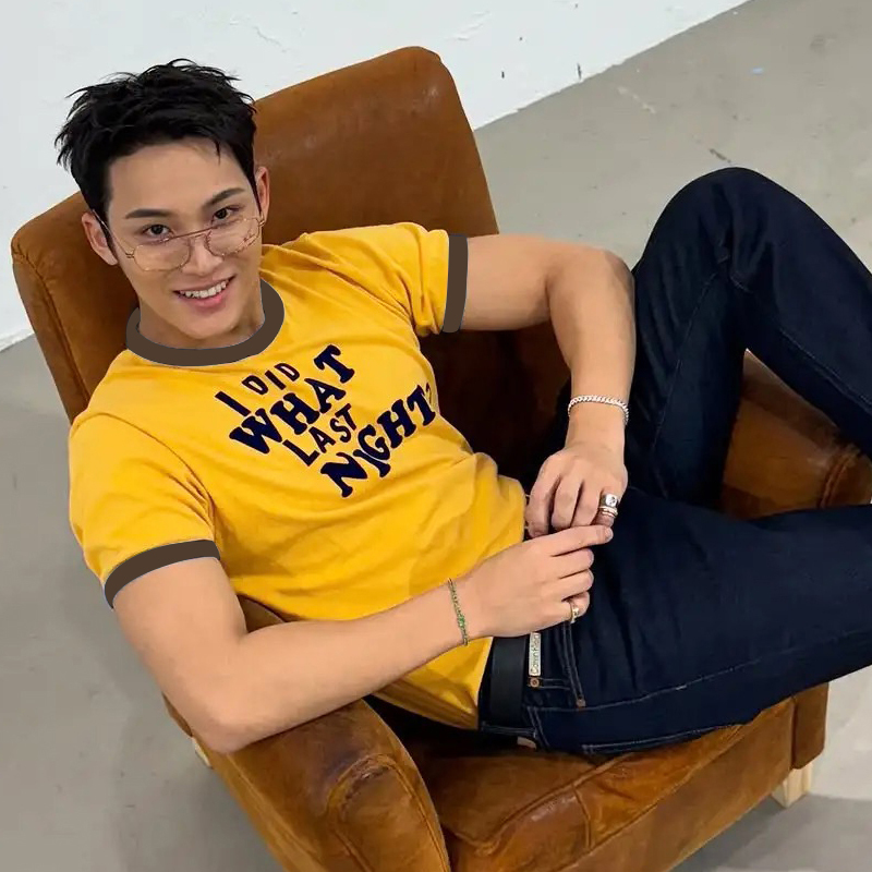 Seventeen Kim Min-Ki's Same Style Bright Yellow Contrast Short-Sleeve T-Shirt, Unisex Loose Casual Half-Sleeve T-Shirt, Choi Ran-Jun