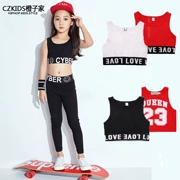 Girls Street Dance Set Tights Letters Vest Học sinh Trang phục Khiêu vũ Jazz Hip-Hop Phụ huynh và trẻ em Tập thể dục Mùa thu