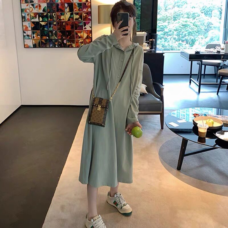 Gestational Woman Dress 2021 Early Autumn New Large Size Loose Korean version with hat sportswear dress fashion Lazy Wind Dress