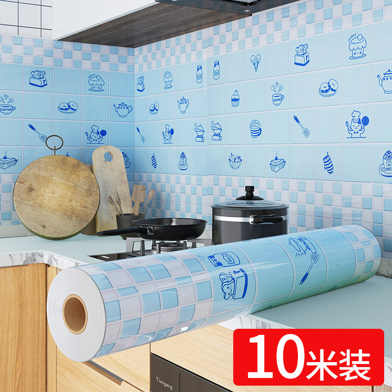 Self-adhesive kitchen anti-oil sticker countertop waterproof and fireproof high temperature resistant wallpaper whole cabinet stove with thickened tin paper wallpaper