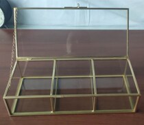  Dustproof grid multi-purpose glass jewelry box jewelry box European-style simple storage box transparent environmental protection light luxury copper edge