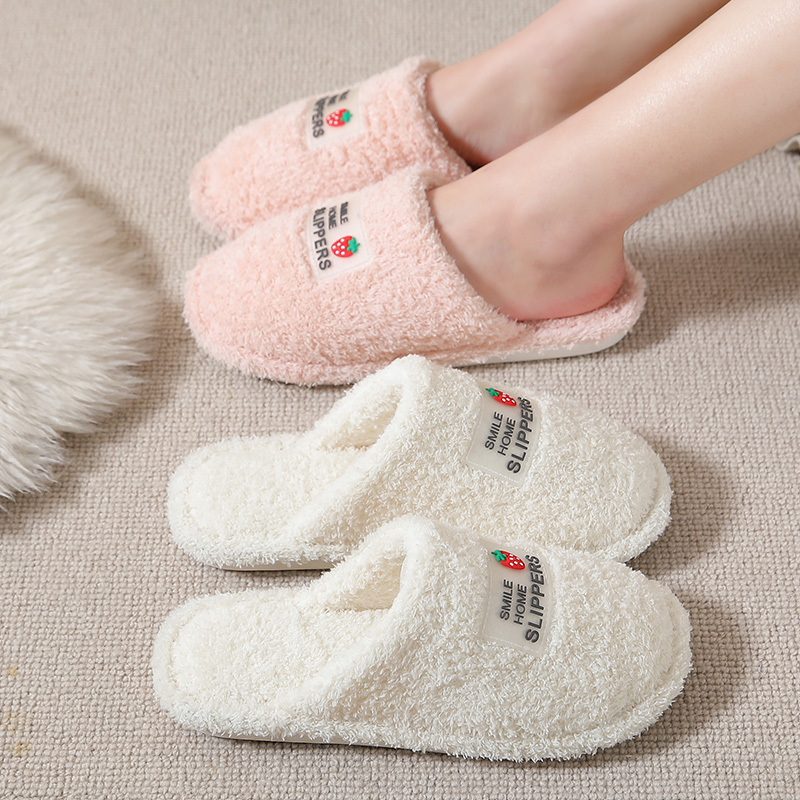 Fluffy Cotton Slippers for Girls, Winter Cute Cat-Like Towel Velvet, Non-Slip, Warm, Comfortable, Silent, Indoor Home Use