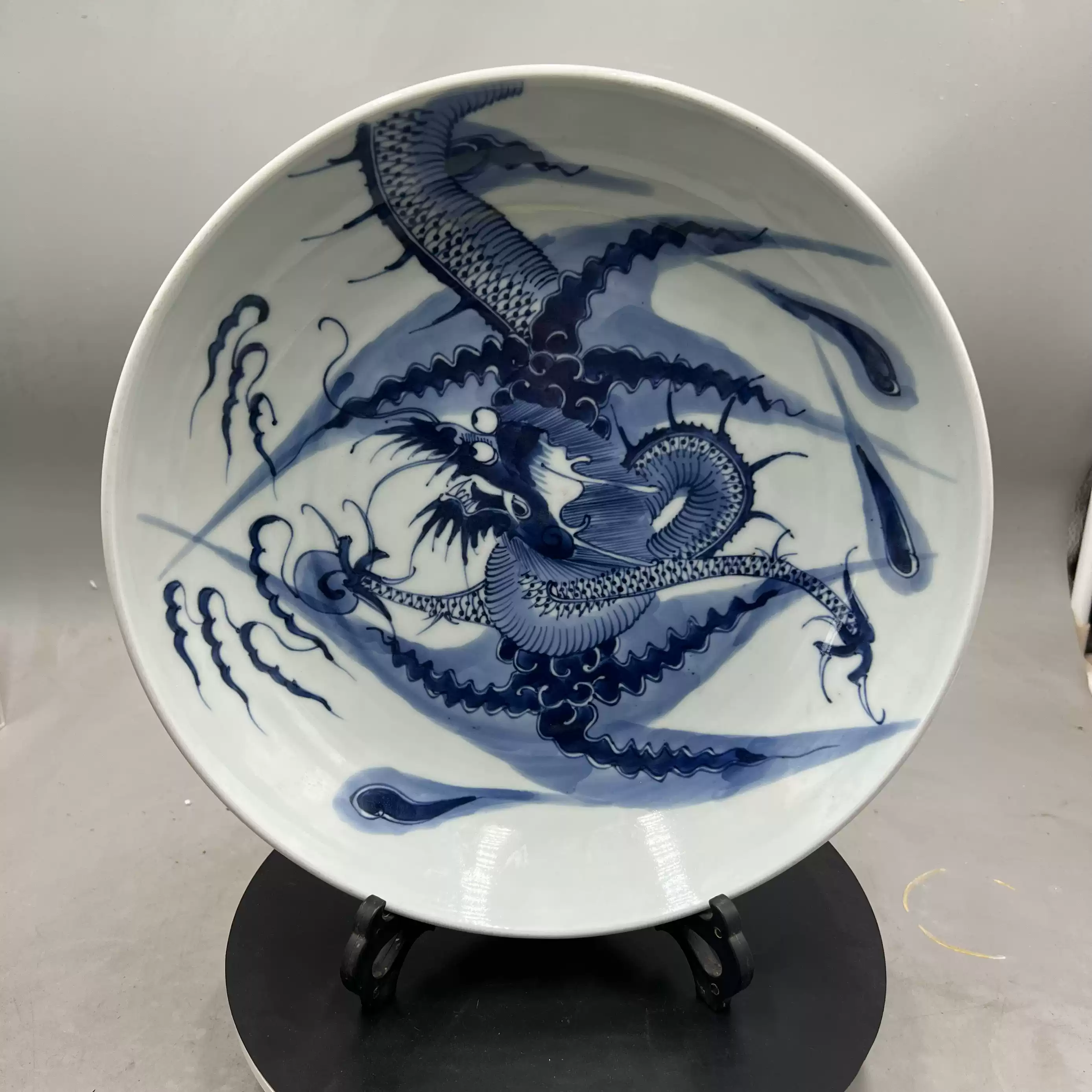 青花瓷器 龍 唐物 中国古玩 大清乾隆時期精品青花收藏過牆龍盤古董古玩老貨舊貨復古老物件-淘寶
