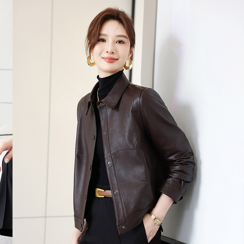 Haining純正レザーレディースジャケット、メラードシープスキンダウンショートコート、ハイエンドレトロライトオイルワックスジャケット、モーターサイクルスタイル。