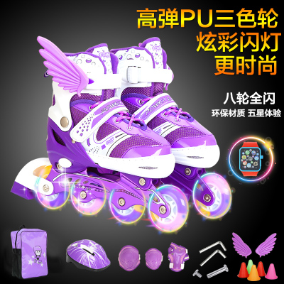 Skates children's full set Roller Skates roller skates 8 full flash light children sweat skates PU purple