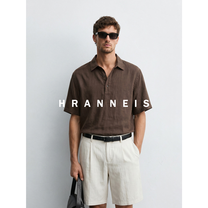 Old Money Style Retro Pullover Shirt for Men 2026 New Model Lyocell Linen Short-Sleeve T-Shirt Men's Polo Shirt Summer