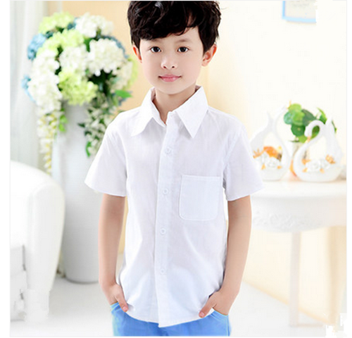 Thiếu nhi mùa hè Áo sơ mi trắng tay ngắn Mẫu giáo Hiệu suất Big Boy Cotton Nửa tay áo sơ mi trắng Đồng phục học sinh - Áo sơ mi áo em bé