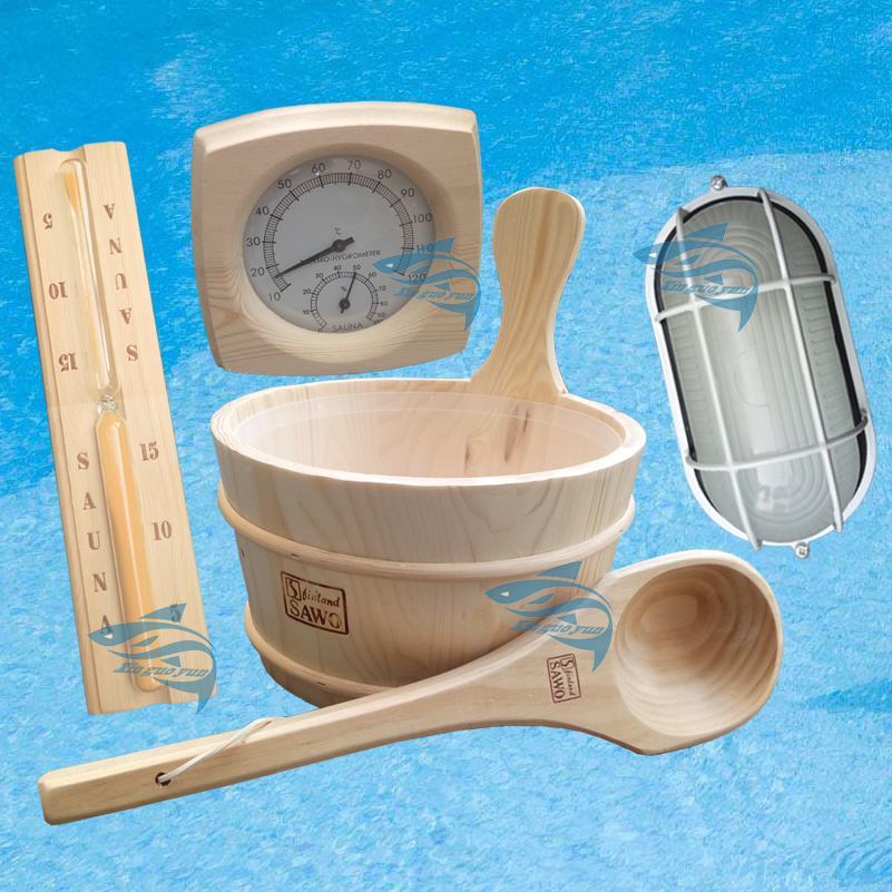 Sauna equipment SAWO sweat steam oven bucket watering wooden scoop White pine barrel Sauna room dry steam room wooden table