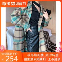 20 autumn and winter popular new Korean plaid double-sided cashmere coat womens long loose profile wool jacket