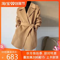 20% cashmere wool double-sided jacket autumn and winter new womens European and American lace-up slim suit collar simple coat