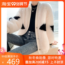 2020 Winter new female Haining sheep-cut fur short coat Angola rabbit hair woven 100% wool cardigan