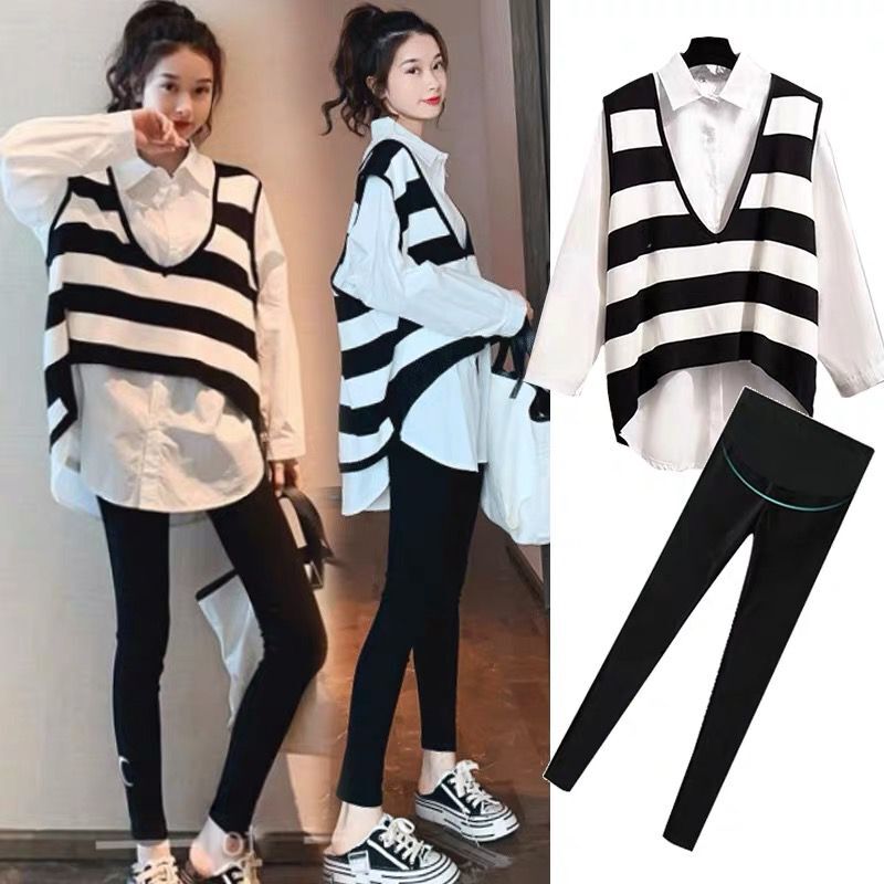 Pregnancy Woman Dress Spring Autumn Style Dress Striped Macchia Blouse With Small Fragrance for pregnant women Autumn Clothing Suit Fashion-Tidal Spicy Mother