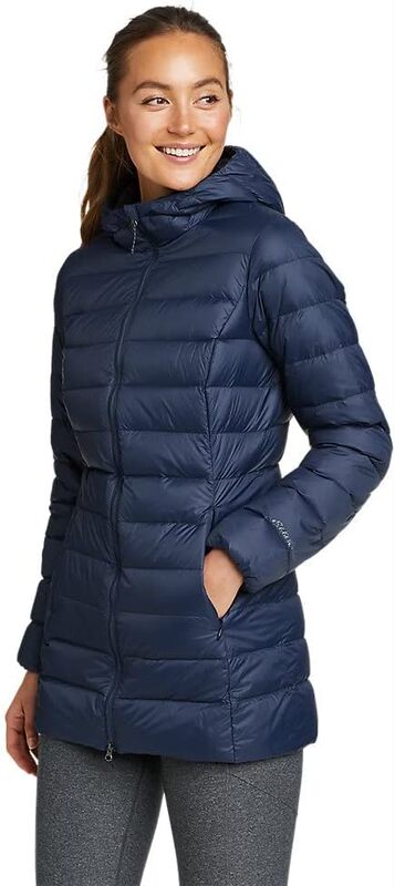 American Eddie Bauer Cirruslite 650 Fill Power Goose down Hooded down Jacket, Thickened Mid-Length Style, Women's