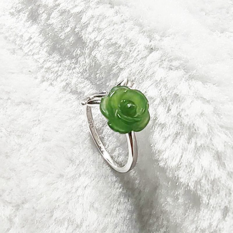 KaiKou And Tian BiyuDream S925 Sterling Silver rose Ring Retro national style Opening Nephrite  ring Tanabata Valentine's Day gift
