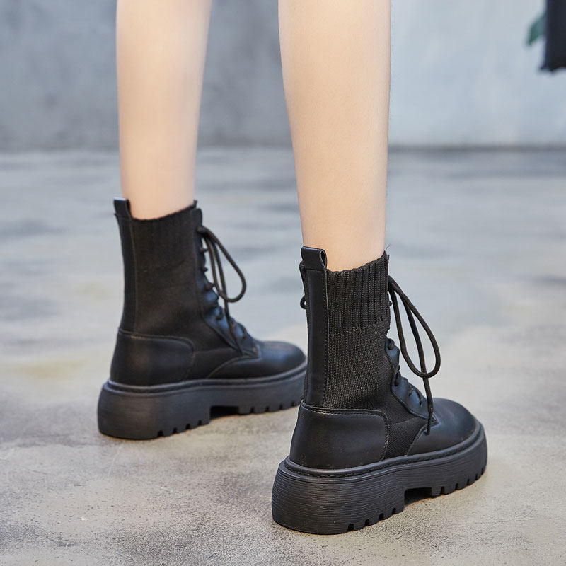 Martin boots women's trendy ins shoes 2022 new show feet small thick sole increase height high help all-match spring and autumn socks boots thin