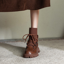 Hot-day leather Martin boots female spring and autumn single boots 2021 new little man early autumn boots 2021 European station thin