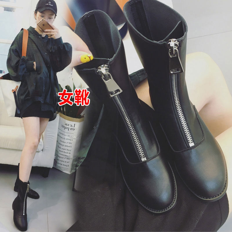 Short Martin boots small women's inner height increase British style spring and autumn single boots 2022 new front zipper boots