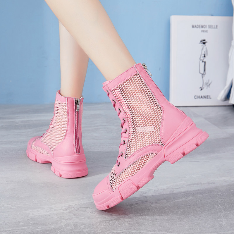 Mesh shoes Martin boots summer thin women's inner height increase 2022 hollow boots pink sandals thin short boots summer cool