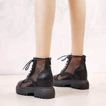 Genuine leather mesh yarn Martin boots Summer thin women mesh boots with heightening zipped thick bottom hollowed-out heightening display slim boot Summer