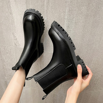 Leather Martin boots 2021 new female spring and autumn pure leather fashion foreign style short hot weather mid-waist smoking boots autumn