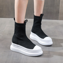 Socks boots female elastic inside heightening flying weaselwear short summer slim knit thick bottom summer style boots thin Martin boot summer