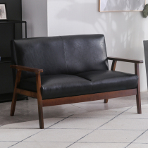 Day-style retro solid wood leather sofa office Small family type Living room Modern minimalist Single double trio Café Bar