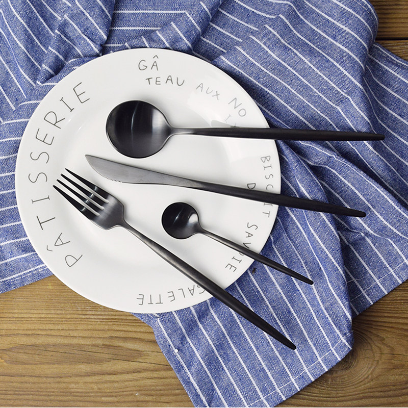 leon Lyon pure black silver stainless steel knife and fork spoon electroplating wire high - grade western meal tableware suit