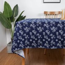 Japanese-style blue printed tablecloth national wind shredded flower cotton tablecloth rectangular retro tea cover