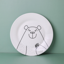 Nordic style tableware cute cartoon pattern bear cat plate creative ceramic circular dish household shallow disk