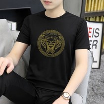 Amuda Ice Silk short sleeve T-shirt men summer thin tiger head print slim base shirt Korean trend casual top