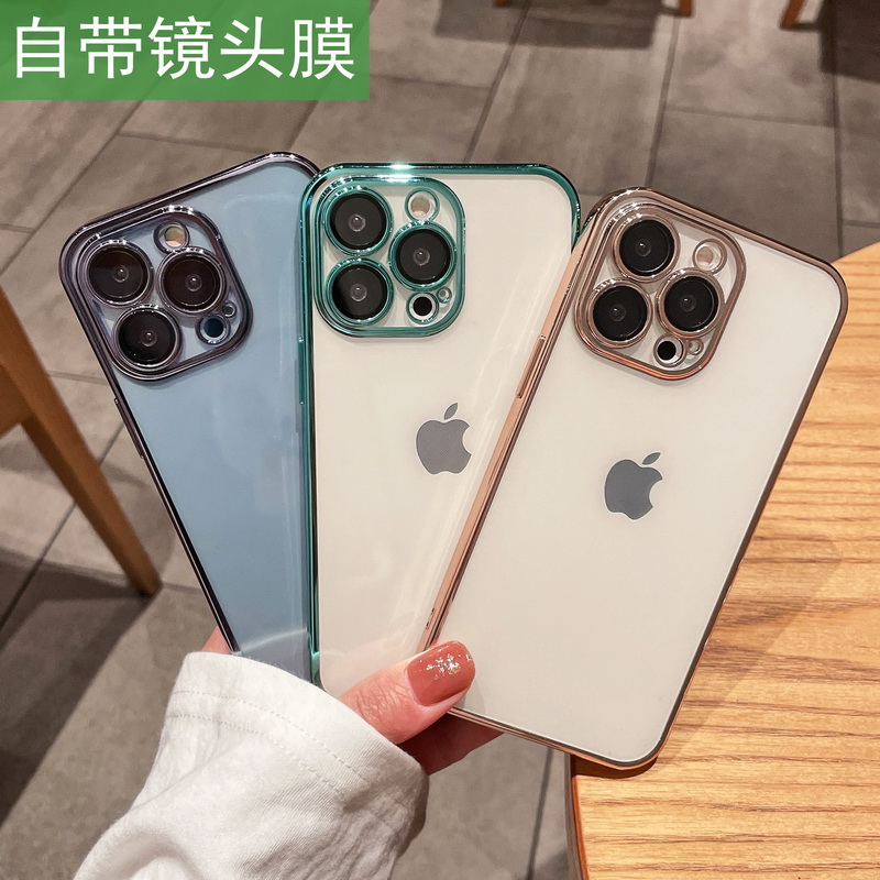 Electroplating soft shell comes with lens film suitable for Apple 13Promax mobile phone protective shell iphone12 anti-fall 11 protective shell