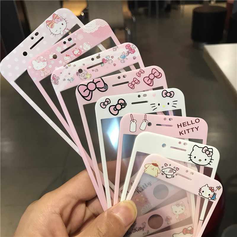 Suitable for apple 6s tempered glass film iphone7plus mobile phone protective film 8 cute full screen pink cartoon film