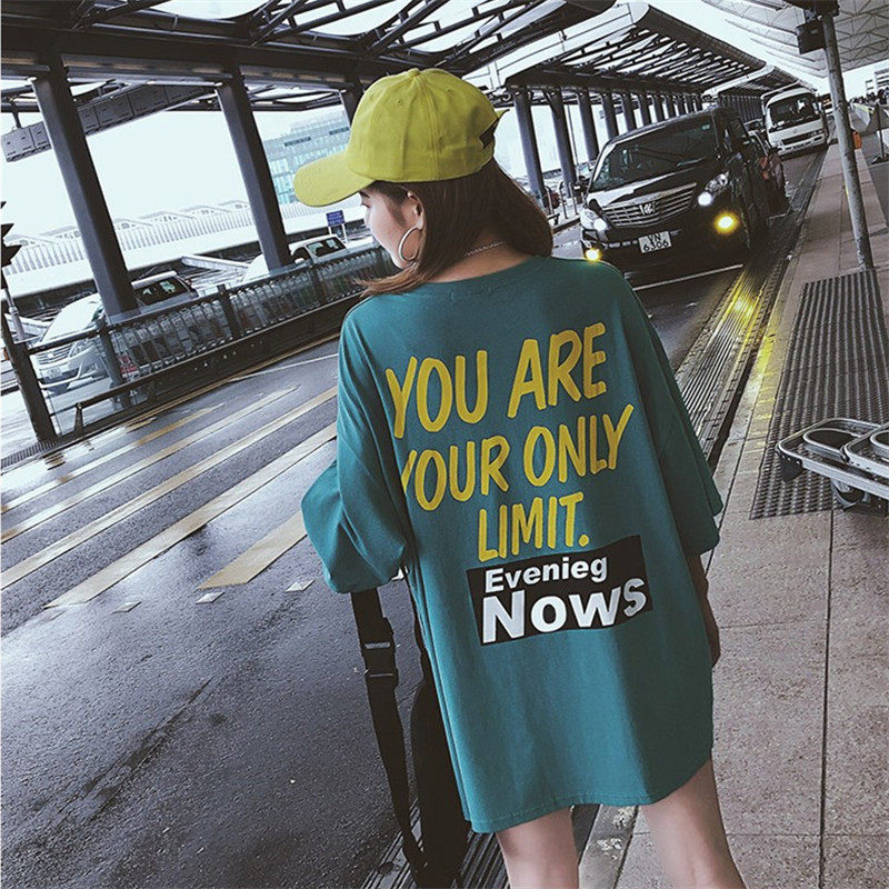 Hong Kong tide brand 2022 summer new lazy style green T-shirt women's loose bf mid-length letter printing top